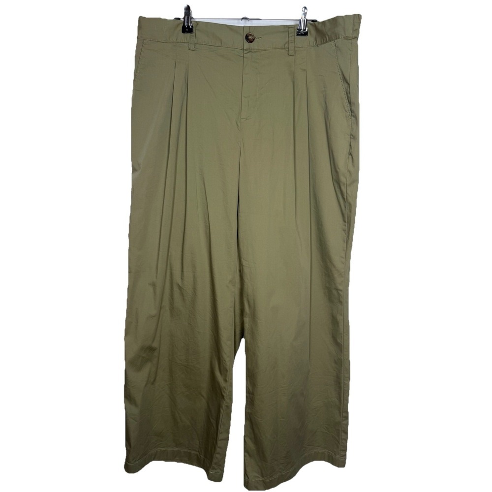Lands' End Wide Leg Pull On Pants Womens 16P Olive Green Casual‎ Travel